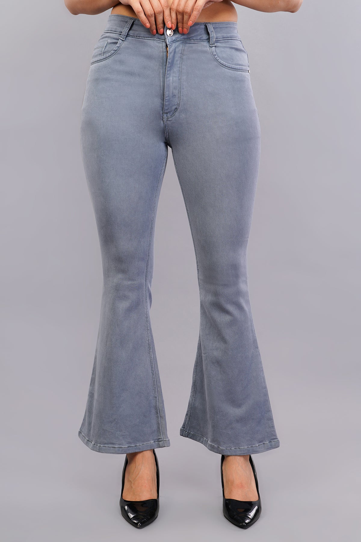 Grey Bell Bottom Flared Jeans