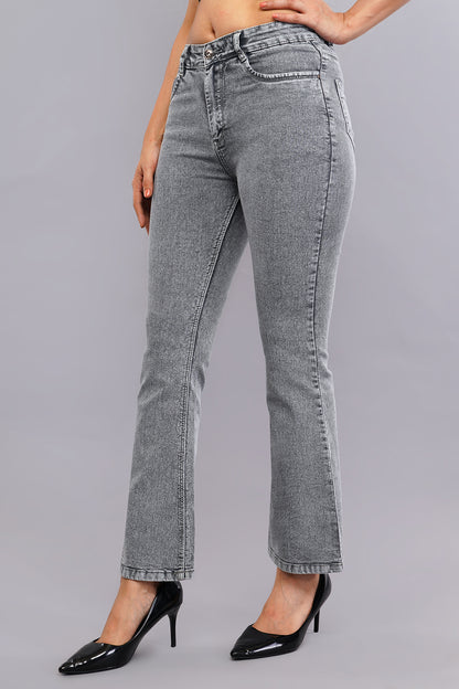 Light grey Texture Washed Bell Bottom Jeans