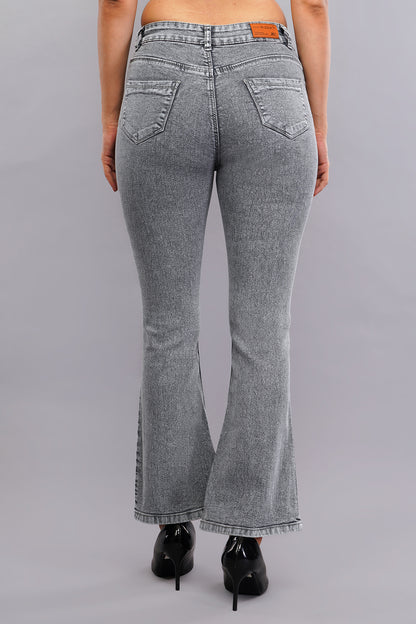 Light grey Texture Washed Bell Bottom Jeans