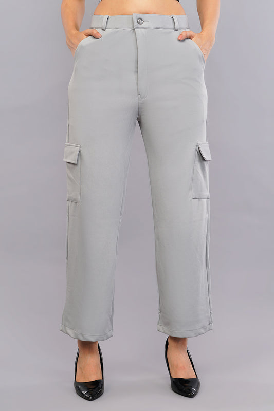 Korean Cargo Pants in Light Grey