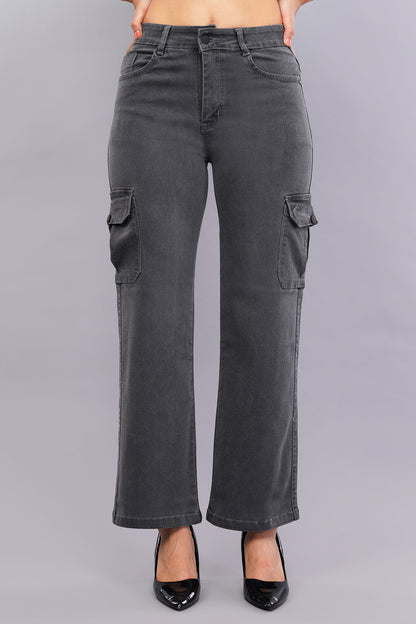 Dark Grey Straight Fit Cargo Jeans