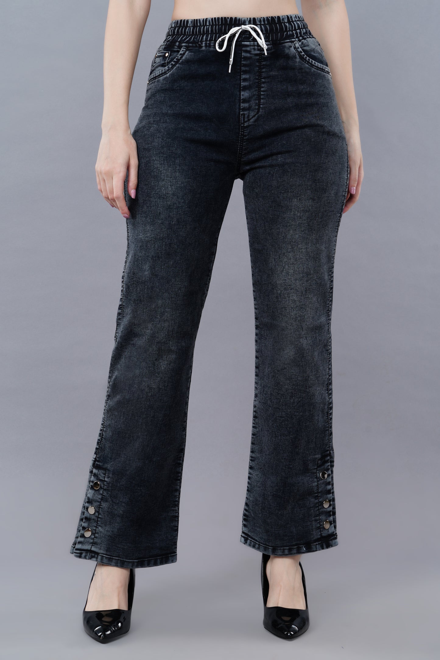 Black washed Bell bottom jogger style jeans