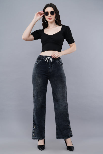 Black washed Bell bottom jogger style jeans