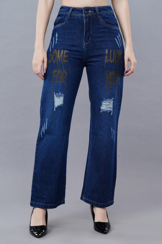 Printed Straight Fit Jeans