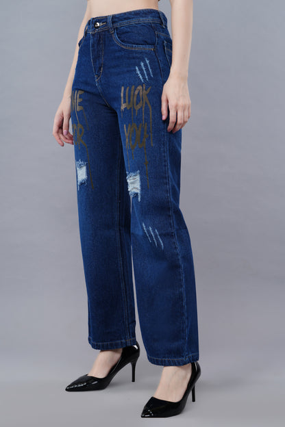 Printed Straight Fit Jeans